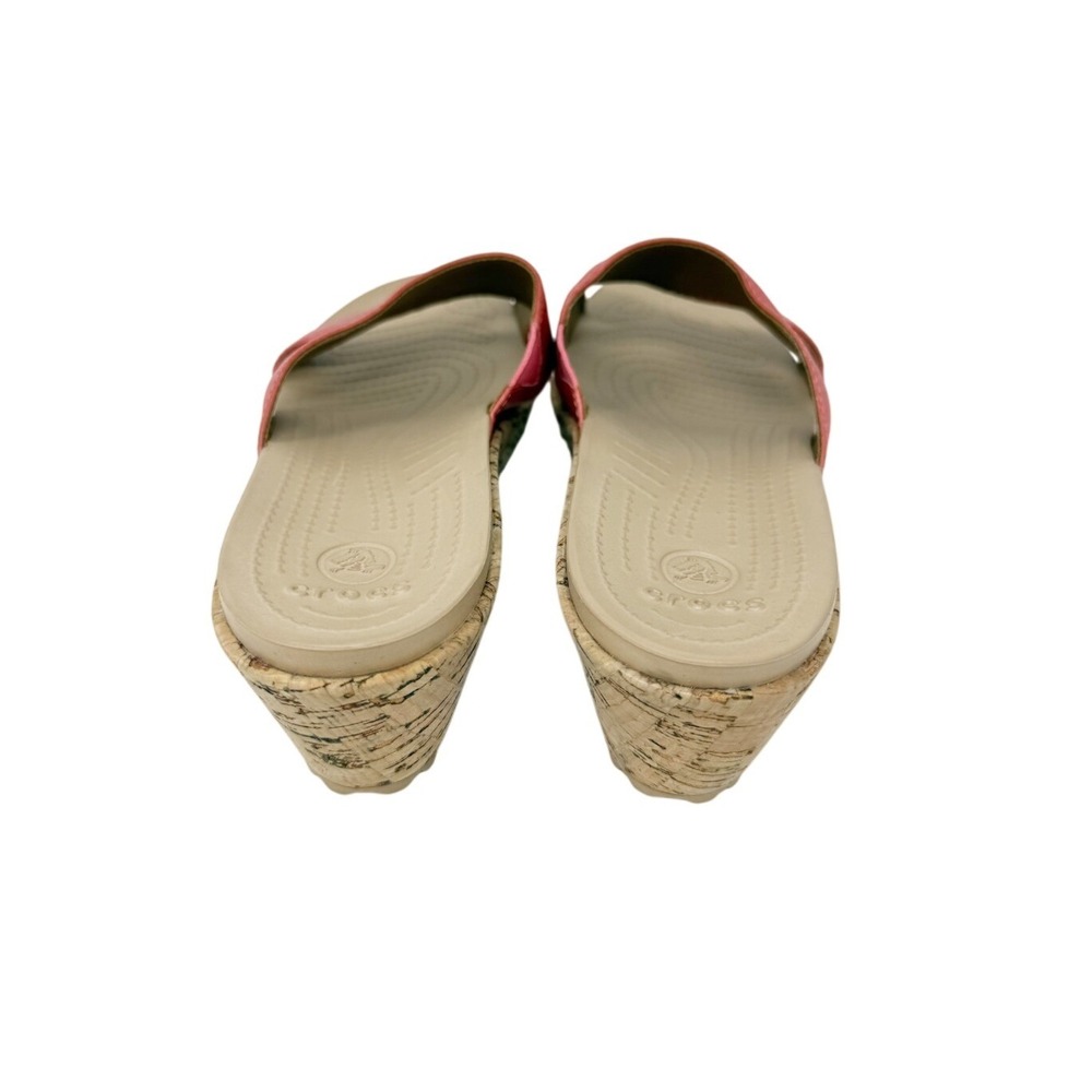 Crocs Womens A-Leigh Leather Mini Wedge Double Strap Sandal Orange 8 - Picture 4 of 13